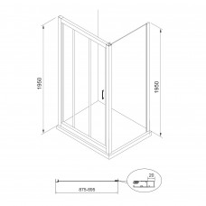 LEXO стенка боковая 90*195см для комплектации с дверью, прозрачное стекло 6мм, хром