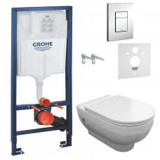 Комплект: VIRGO Rimless унитаз подвесной с сидением Slim slow-closing + Инсталляция Grohe Rapid SL 38772001 + прокладка 3713100